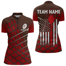 Load image into Gallery viewer, Personalized Red Geometric Grunge US Flag Dart Shirts For Women Custom Patriotic Darts Team Jerseys TDM3333