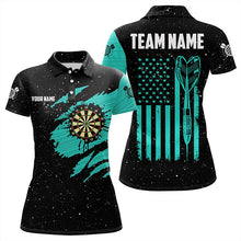 Load image into Gallery viewer, Customized Turquoise Grunge American Flag Women Dart Shirts Custom Patriotic Team Dart Jerseys TDM3336