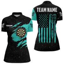 Load image into Gallery viewer, Customized Turquoise Grunge American Flag Women Dart Shirts Custom Patriotic Team Dart Jerseys TDM3336