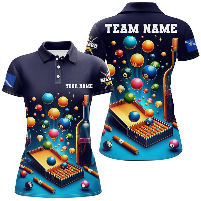 Personalized Billiard Games Las Vegas Flag Women Polo Shirts, Pool Balls Team League Billiard Shirts TDM0998