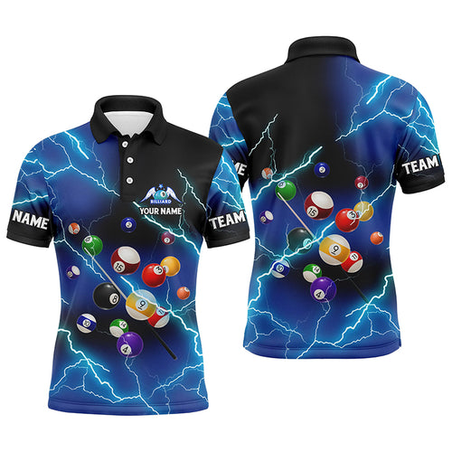Personalized Billiard Balls Thunder Lightning Blue Version Custom Name 3D Polo Shirts For Men TDM1001