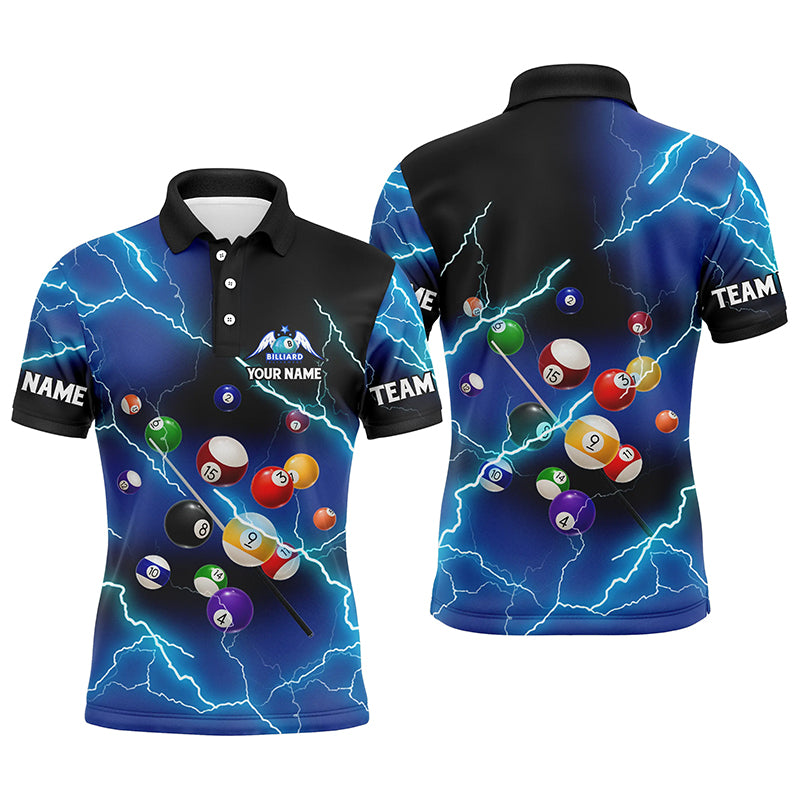 Personalized Billiard Balls Thunder Lightning Blue Version Custom Name 3D Polo Shirts For Men TDM1001