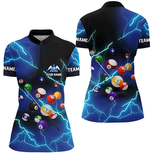 Personalized Billiard Balls Thunder Lightning Blue Version Custom Women Quarter-Zip Shirts TDM1001
