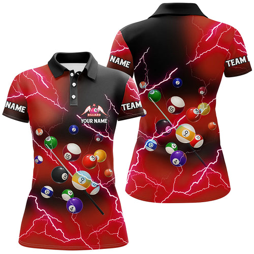 Personalized Billiard Balls Thunder Lightning Red Version Custom Name 3D Polo Shirts For Women TDM1002