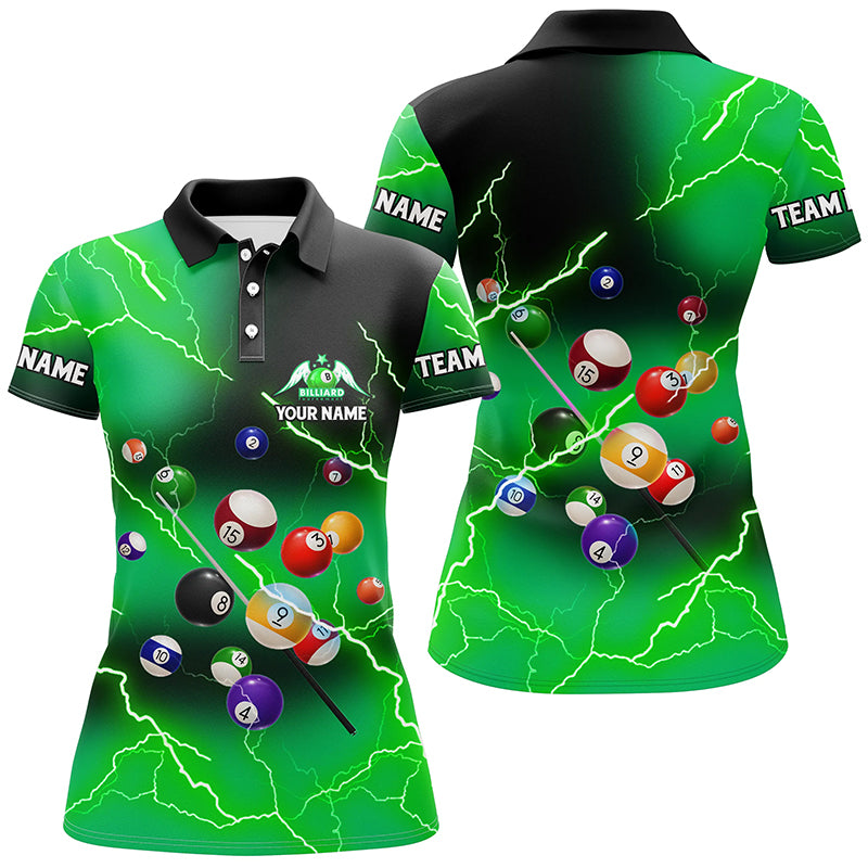 Personalized Billiard Balls Thunder Lightning Green Version Custom Name 3D Polo Shirts For Women TDM1003