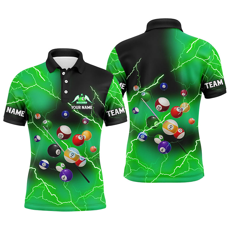 Personalized Billiard Balls Thunder Lightning Green Version Custom Name 3D Polo Shirts For Men TDM1003