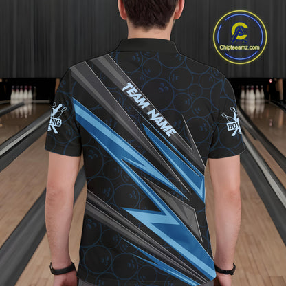 Black And Blue Bowling Jersey For Men Custom Bowling Tournament Team Shirt Polo & 1/4 Zip TDM5821