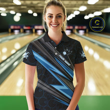 Load image into Gallery viewer, Black And Blue Bowling Jersey For Women Custom Bowling Tournament Team Shirt Polo &amp; 1/4 Zip TDM5821