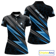 Load image into Gallery viewer, Black And Blue Bowling Jersey For Women Custom Bowling Tournament Team Shirt Polo &amp; 1/4 Zip TDM5821