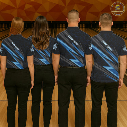 Black And Blue Bowling Jersey For Men Custom Bowling Tournament Team Shirt Polo & 1/4 Zip TDM5821