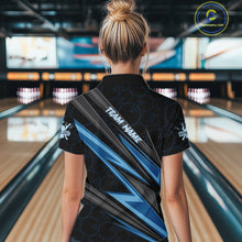 Load image into Gallery viewer, Black And Blue Bowling Jersey For Women Custom Bowling Tournament Team Shirt Polo &amp; 1/4 Zip TDM5821