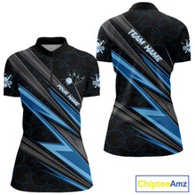 Load image into Gallery viewer, Black And Blue Bowling Jersey For Women Custom Bowling Tournament Team Shirt Polo &amp; 1/4 Zip TDM5821