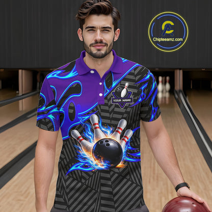 Custom Blue Purple Bowling Jersey For Men, Bowling Tournament Team Shirt Polo & Quarter Zip TDM5826