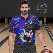 Load image into Gallery viewer, Custom Blue Purple Bowling Jersey For Men, Bowling Tournament Team Shirt Polo &amp; Quarter Zip TDM5826
