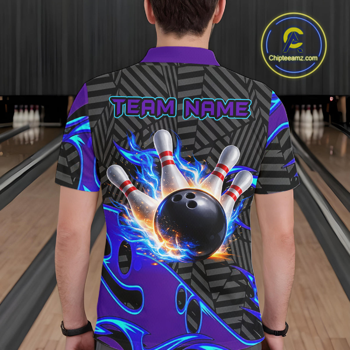 Custom Blue Purple Bowling Jersey For Men, Bowling Tournament Team Shirt Polo & Quarter Zip TDM5826