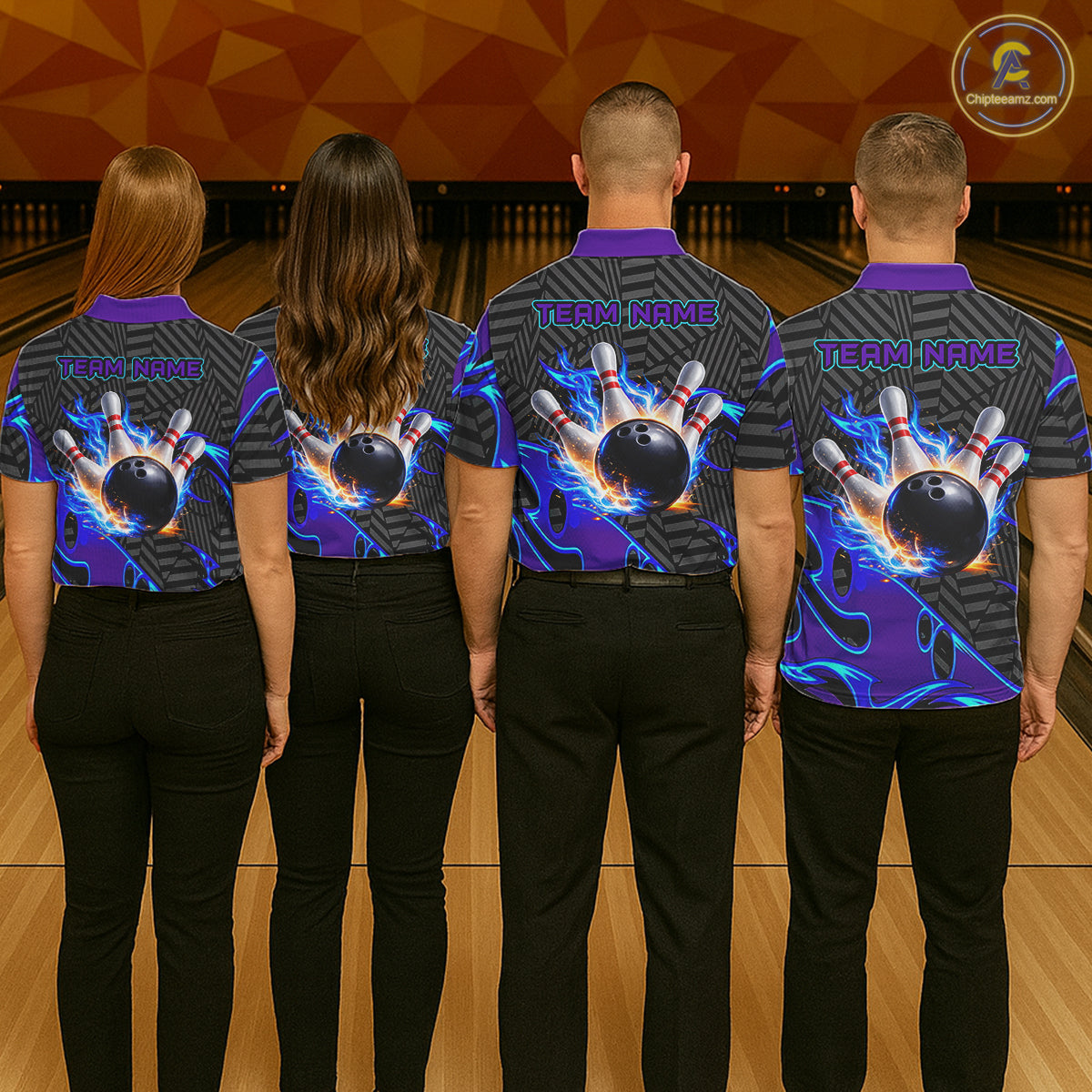 Custom Blue Purple Bowling Jersey For Men, Bowling Tournament Team Shirt Polo & Quarter Zip TDM5826