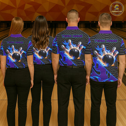 Custom Blue Purple Bowling Jersey For Men, Bowling Tournament Team Shirt Polo & Quarter Zip TDM5826