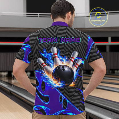 Custom Blue Purple Bowling Jersey For Men, Bowling Tournament Team Shirt Polo & Quarter Zip TDM5826