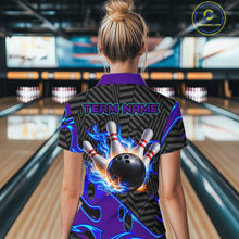 Load image into Gallery viewer, Custom Blue Purple Bowling Jersey For Women, Bowling Tournament Team Shirt Polo &amp; Quarter Zip TDM5826