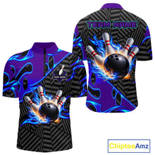 Load image into Gallery viewer, Custom Blue Purple Bowling Jersey For Men, Bowling Tournament Team Shirt Polo &amp; Quarter Zip TDM5826