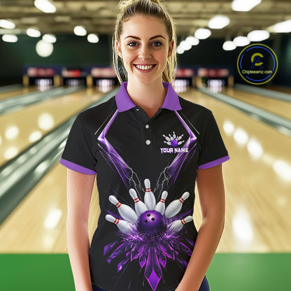 Custom Purple Bowling Jersey For Women, Crystal Lighting Bowling League Shirt Team Polo & 1/4 Zip TDM6428