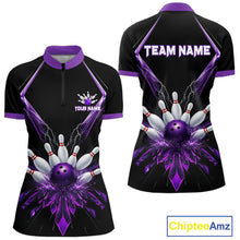 Load image into Gallery viewer, Custom Purple Bowling Jersey For Women, Crystal Lighting Bowling League Shirt Team Polo &amp; 1/4 Zip TDM6428