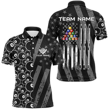 Load image into Gallery viewer, Custom Black Retro US Flag Billiard Polo &amp; Quarter-Zip Shirts For Men, Patriotic Pool Player Shirts TDM1710