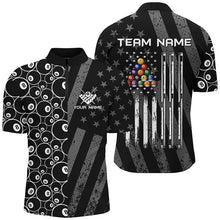 Load image into Gallery viewer, Custom Black Retro US Flag Billiard Polo &amp; Quarter-Zip Shirts For Men, Patriotic Pool Player Shirts TDM1710