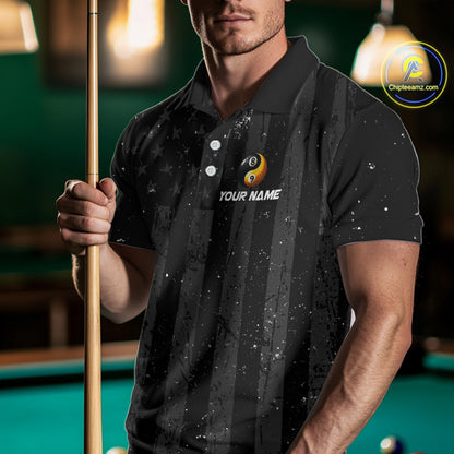 Black US Flag Ying And Yang 8 Ball & 9 Ball Custom Billiard Shirts For Men Funny Billiard Jerseys TDM4082