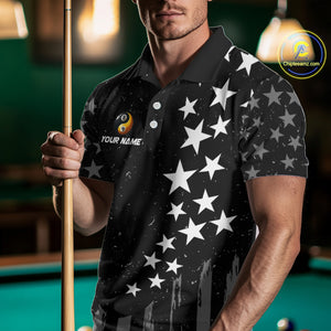 Black US Flag Ying And Yang 8 Ball & 9 Ball Custom Billiard Shirts For Men Funny Billiard Jerseys TDM4083