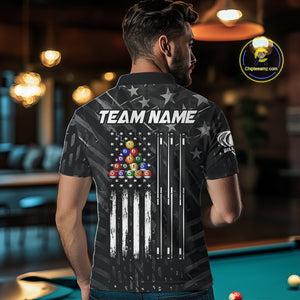 Black US Flag 8 Ball Billiard Shirts For Men Custom Patriotic Billiard Team Shirts, Pool Jerseys TDM4084