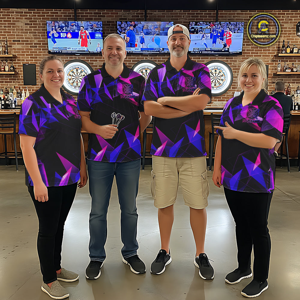 Custom Darts Shirts For Men, Pink And Purple Geometric Darts League Team Jersey Polo & Quarter Zip TDM6628