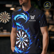 Load image into Gallery viewer, Black And Blue Flame Darts Shirt For Men, Custom Darts League Team Jersey Polo &amp; Quarter Zip TDM6631
