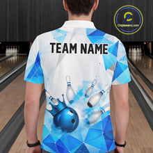 Load image into Gallery viewer, Custom White And Blue Geometric Smoke Bowling Shirts For Men, Bowling Team Jersey Polo &amp; 1/4 Zip TDM6634