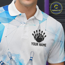Load image into Gallery viewer, Custom White And Blue Geometric Smoke Bowling Shirts For Men, Bowling Team Jersey Polo &amp; 1/4 Zip TDM6634