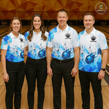 Load image into Gallery viewer, Custom White And Blue Geometric Smoke Bowling Shirts For Men, Bowling Team Jersey Polo &amp; 1/4 Zip TDM6634