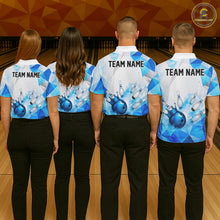 Load image into Gallery viewer, Custom White And Blue Geometric Smoke Bowling Shirts For Men, Bowling Team Jersey Polo &amp; 1/4 Zip TDM6634