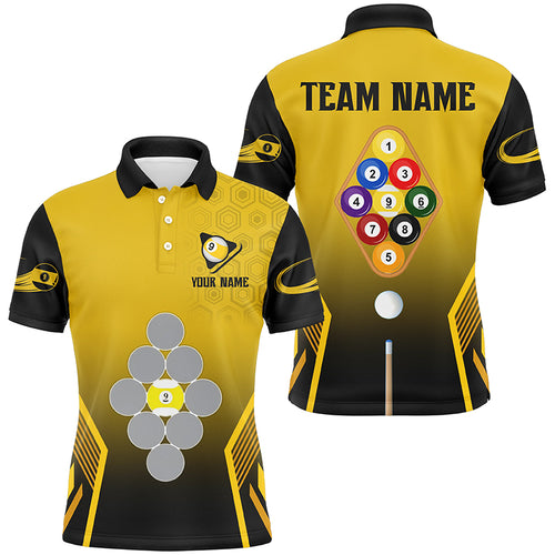 Personalized Yellow Black 9 Ball Pool Billiard Shirts For Men Custom 9 Ball Team Jerseys Shirts TDM1926