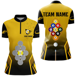 Personalized Yellow Black 9 Ball Pool Billiard Shirts For Women Custom 9 Ball Team Jerseys Shirts TDM1926