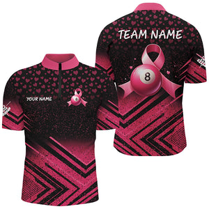 Pink Ribbon 8 Ball Pool Custom Grunge Style Billiard Shirts For Men, Breast Cancer Billiard Jerseys TDM2116