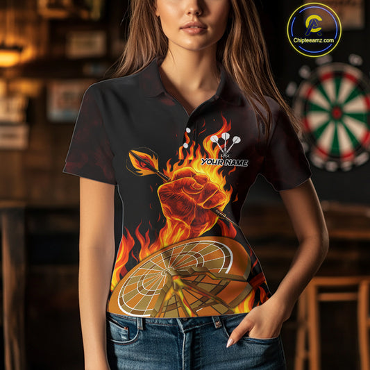 Flame Darts & Crack Dartboard 3D Custom Red Dart Polo Shirts For Women, Dart Jerseys NYN0809