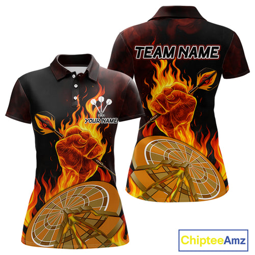 Flame Darts & Crack Dartboard 3D Custom Red Dart Polo Shirts For Women, Dart Jerseys NYN0809