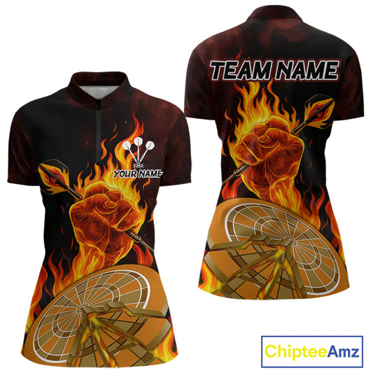Flame Darts & Crack Dartboard 3D Custom Red Dart 1/4-Zip Shirts For Women, Dart Jerseys NYN0809
