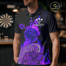 Load image into Gallery viewer, Flame Darts &amp; Crack Dartboard 3D Custom Purple Dart Polo Shirts For Men, Dart Jerseys NYN0810