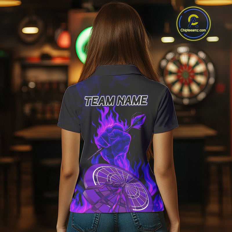 Flame Darts & Crack Dartboard 3D Custom Purple Dart Polo Shirts For Women, Dart Jerseys NYN0810