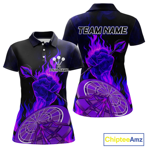 Flame Darts & Crack Dartboard 3D Custom Purple Dart Polo Shirts For Women, Dart Jerseys NYN0810