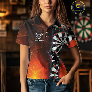 Personalized Fiery Orange Dartboard Crack Darts Shirt For Women, Funny Darts Jersey Polo & 1/4 Zip TDM4449