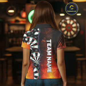 Personalized Fiery Orange Dartboard Crack Darts Shirt For Women, Funny Darts Jersey Polo & 1/4 Zip TDM4449