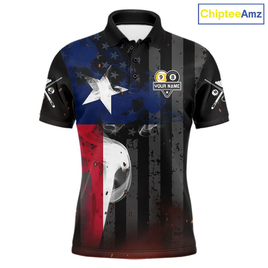 Custom Vintage Smoke Texas Flag Pool Polo Shirt for Men Designed for Personalized Billiard Team Jerseys with Premium Athletic Performance and Classic Patriotic Style