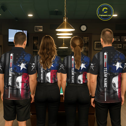 Pool Team Wearing Personalized Vintage Smoke Texas Flag Custom Billiard Team Jerseys Featuring the Complete Back Artwork, Back View